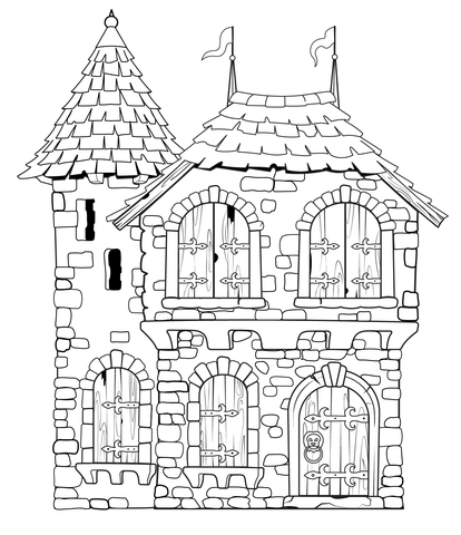 Castle With Closed Shutters Coloring Page